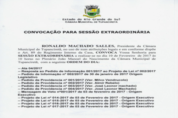 Sessão Extraordinária dia 10/02.