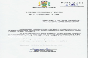 Mudança de horário no Legislativo.