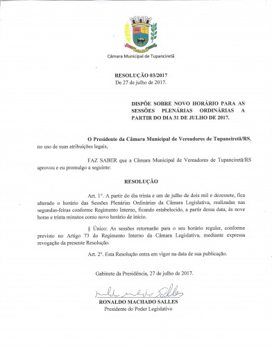 Câmara Municipal transfere horário das Sessões.