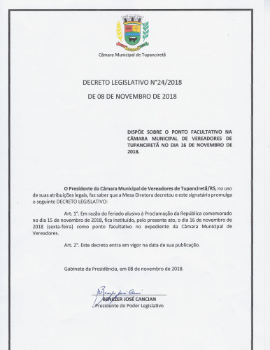 DECRETO LEGISLATIVO N° 024/2018.