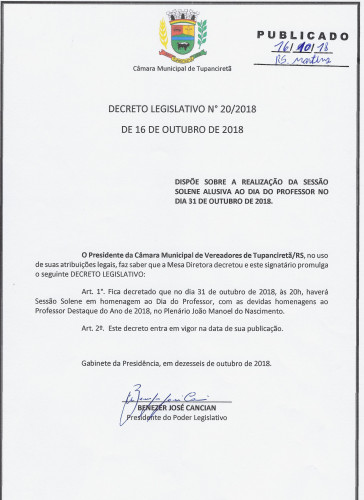 DECRETO LEGISLATIVO N° 020/2018.