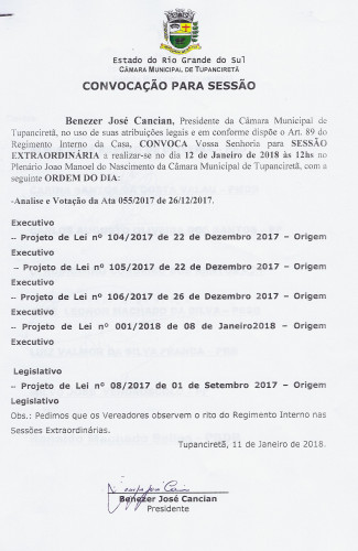 Convocação para Sessão.