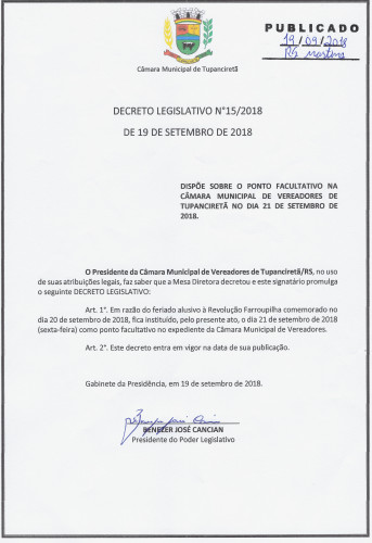 DECRETO LEGISLATIVO N° 015/2018