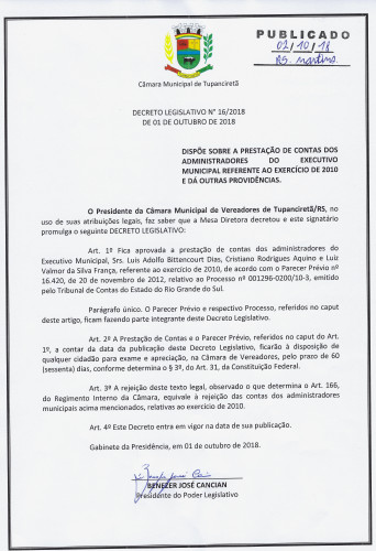 DECRETO LEGISLATIVO N° 016/2018