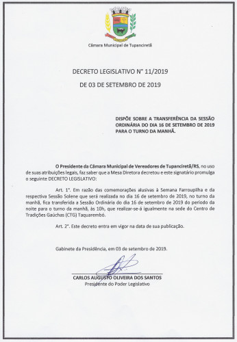 Decreto Legislativo 011/2019.