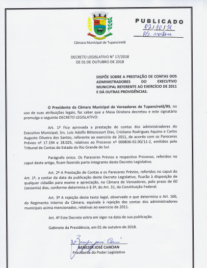 DECRETO LEGISLATIVO N° 017/2018