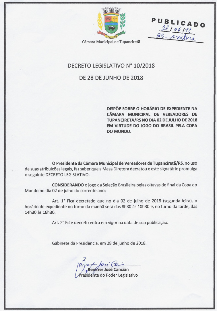 Decreto Legislativo nº 010/2018