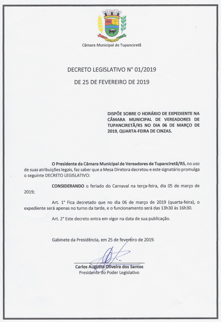 Decreto Legislativo nº 01/2019