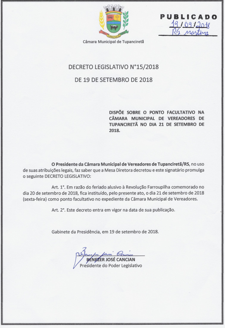 DECRETO LEGISLATIVO N° 015/2018