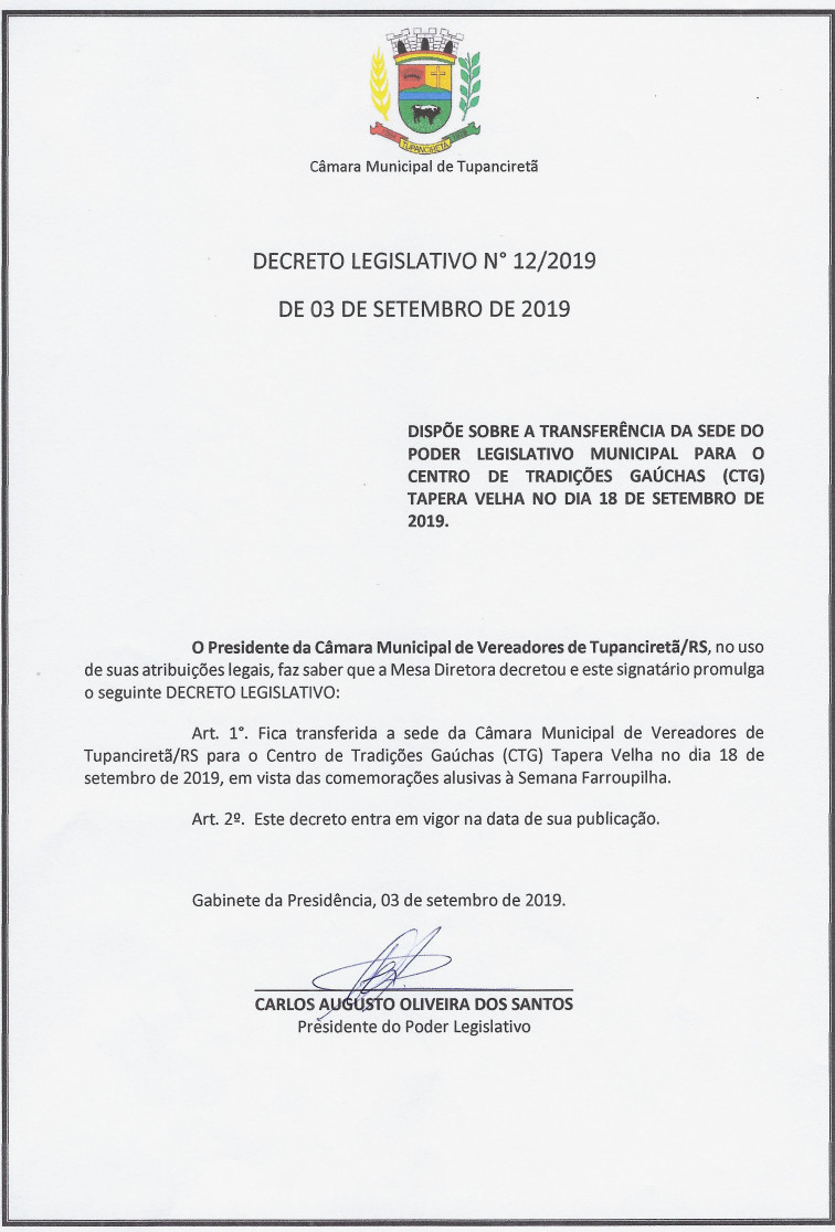 Decreto Legislativo nº 12/2019.