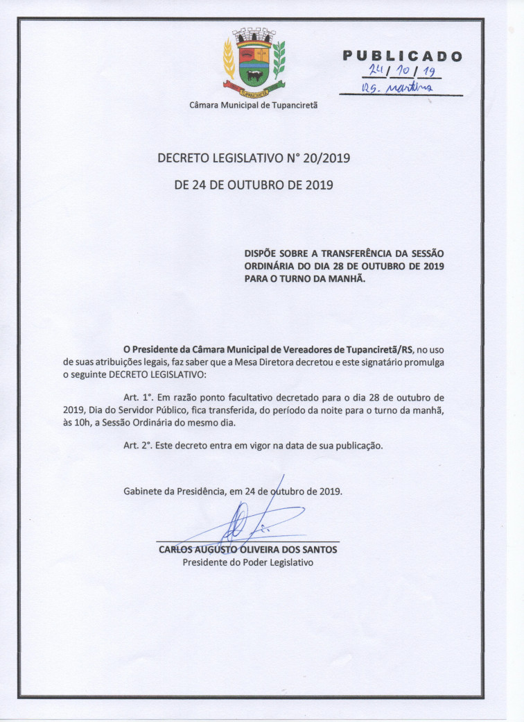 DECRETO LEGISLATIVO Nº20/2019