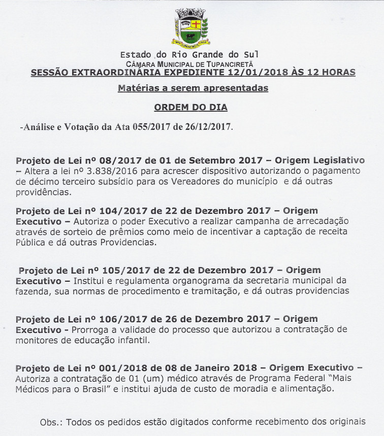 Convocação para Sessão.